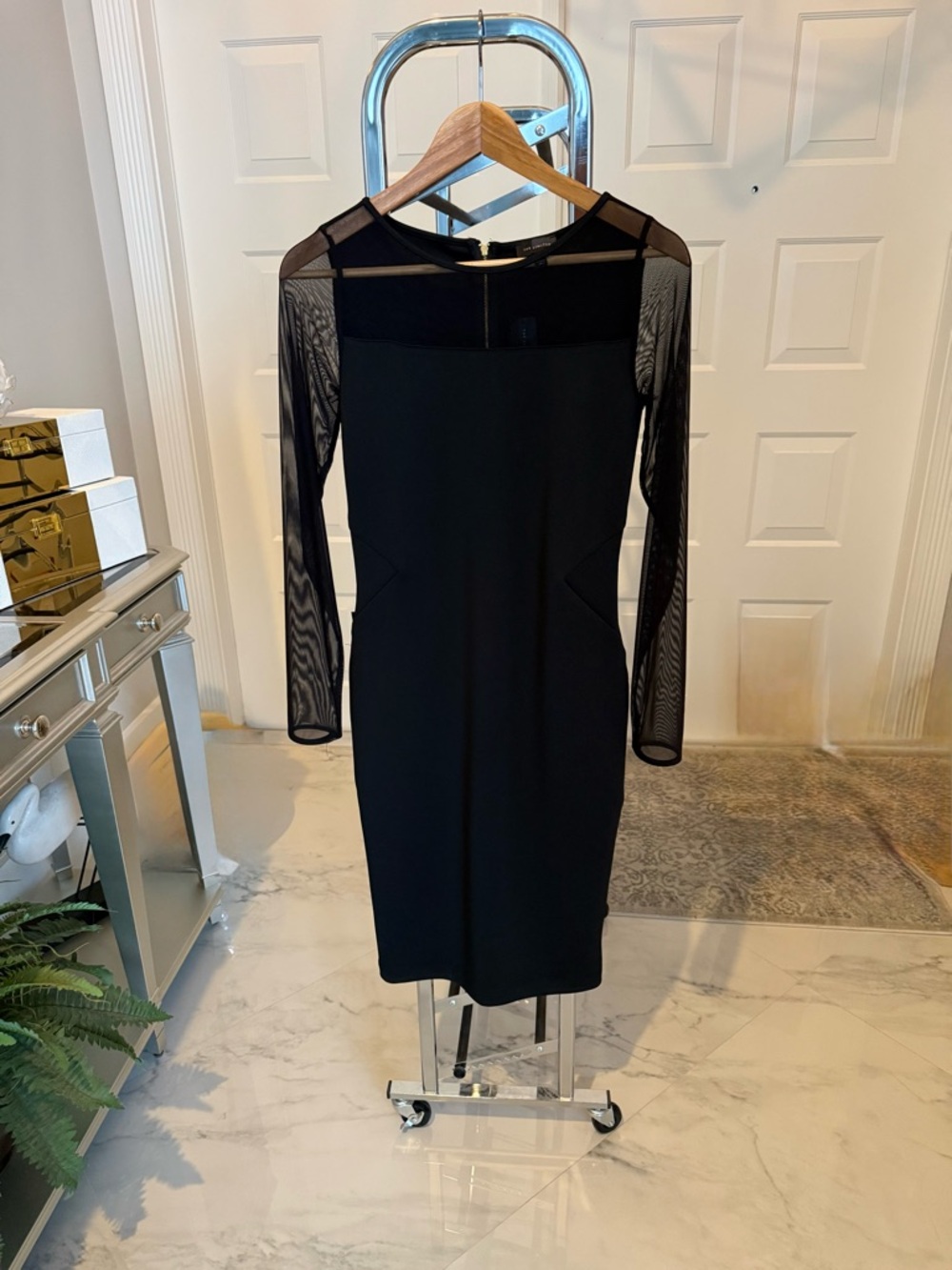 The Limited Black Sheath Dress with Mesh Long Sleeves